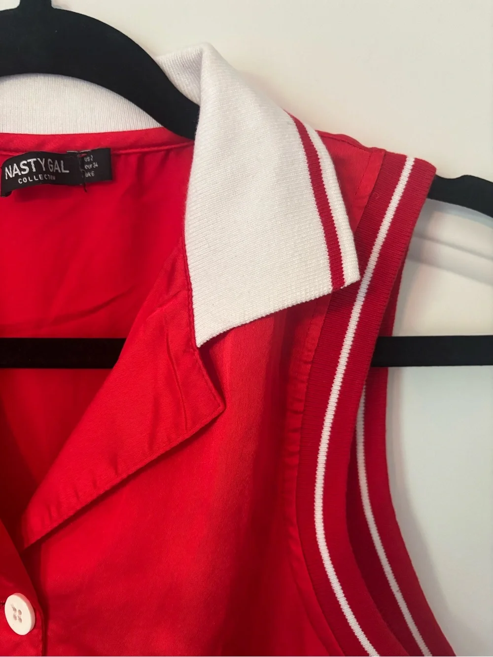 Nasty Gal Red Sleeveless Jumpsuit with White Collar - Picture 6 of 16